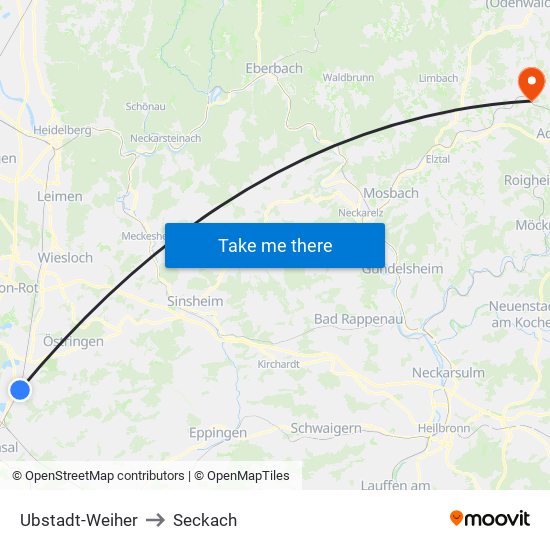 Ubstadt-Weiher to Seckach map