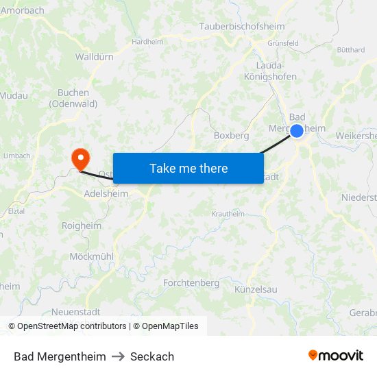 Bad Mergentheim to Seckach map