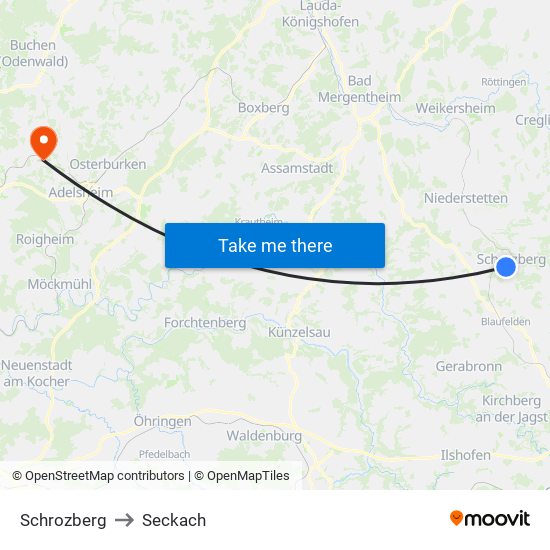 Schrozberg to Seckach map