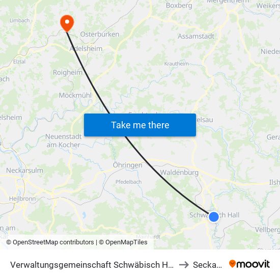 Verwaltungsgemeinschaft Schwäbisch Hall to Seckach map