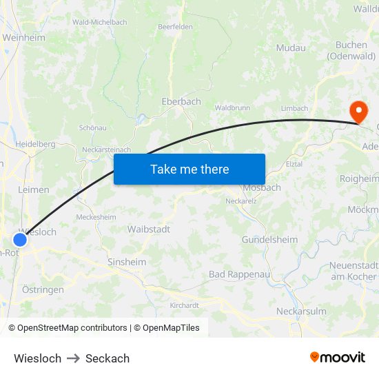 Wiesloch to Seckach map