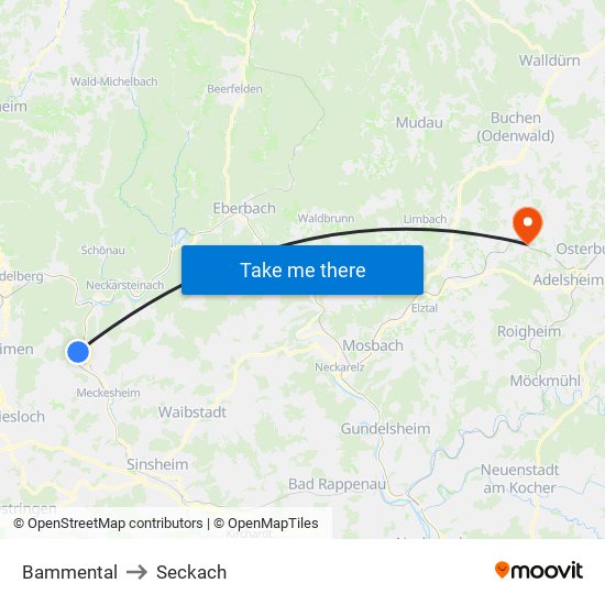 Bammental to Seckach map