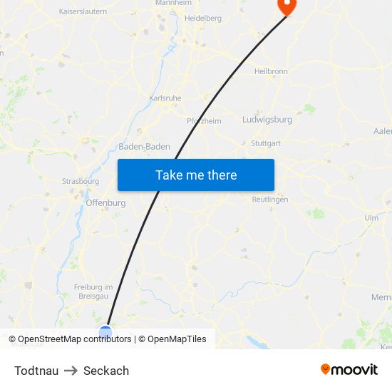 Todtnau to Seckach map