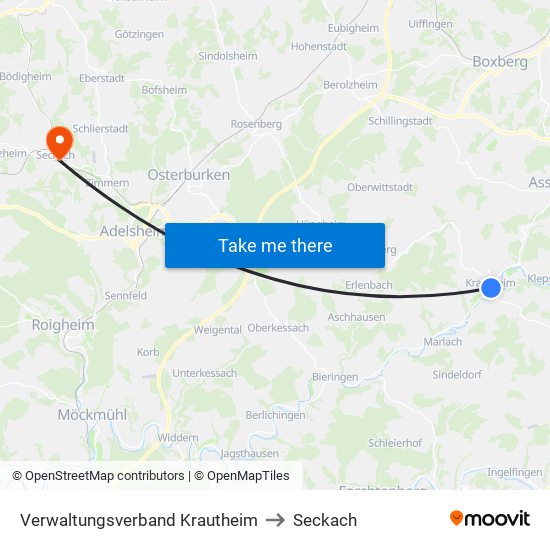 Verwaltungsverband Krautheim to Seckach map