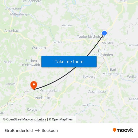 Großrinderfeld to Seckach map