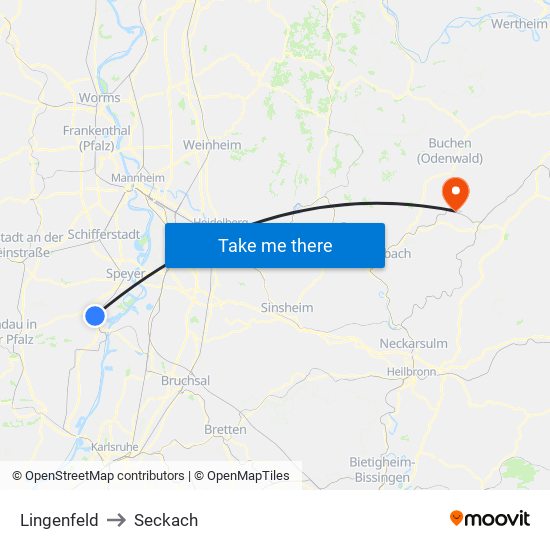 Lingenfeld to Seckach map