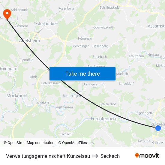 Verwaltungsgemeinschaft Künzelsau to Seckach map