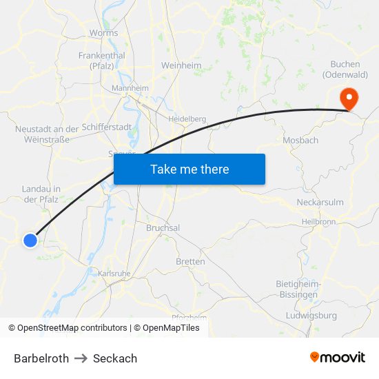 Barbelroth to Seckach map