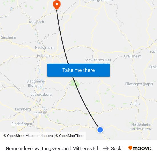 Gemeindeverwaltungsverband Mittleres Fils-Lautertal to Seckach map