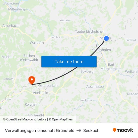 Verwaltungsgemeinschaft Grünsfeld to Seckach map