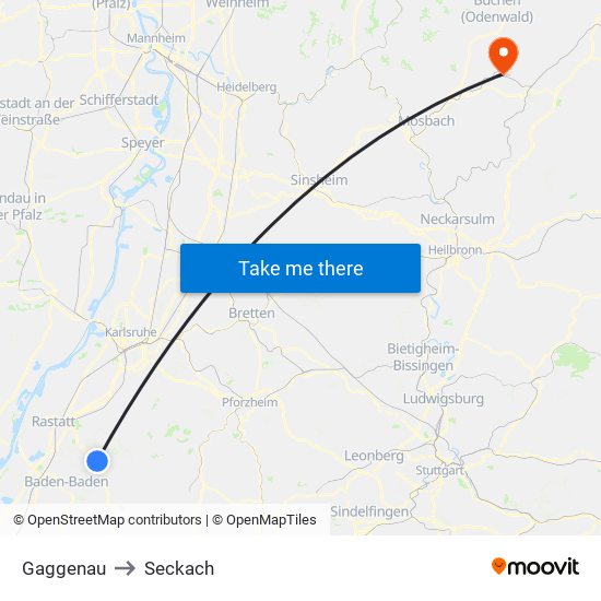 Gaggenau to Seckach map