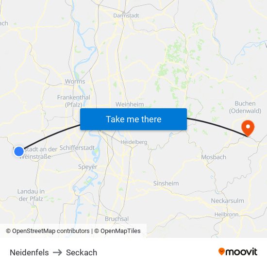 Neidenfels to Seckach map