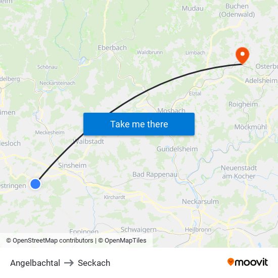 Angelbachtal to Seckach map