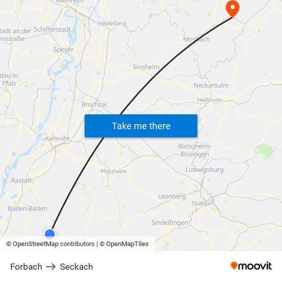 Forbach to Seckach map