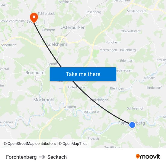 Forchtenberg to Seckach map