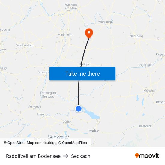 Radolfzell am Bodensee to Seckach map