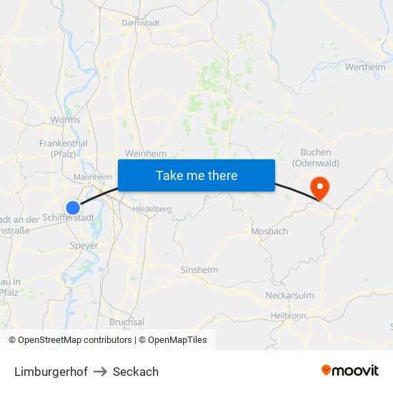 Limburgerhof to Seckach map