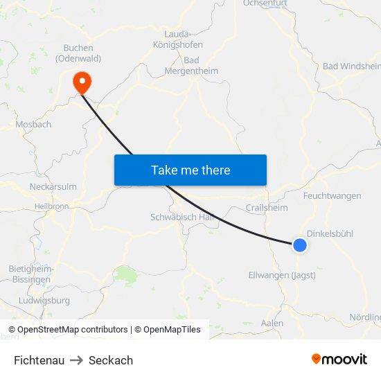 Fichtenau to Seckach map