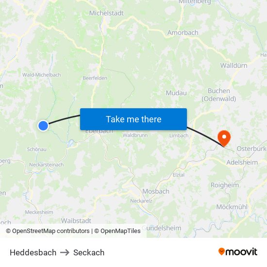 Heddesbach to Seckach map