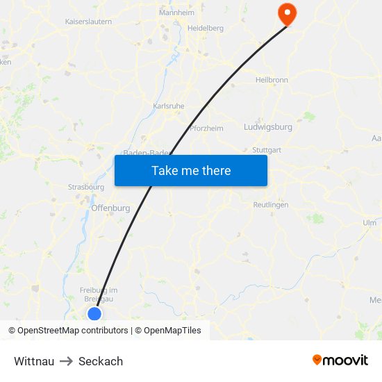 Wittnau to Seckach map