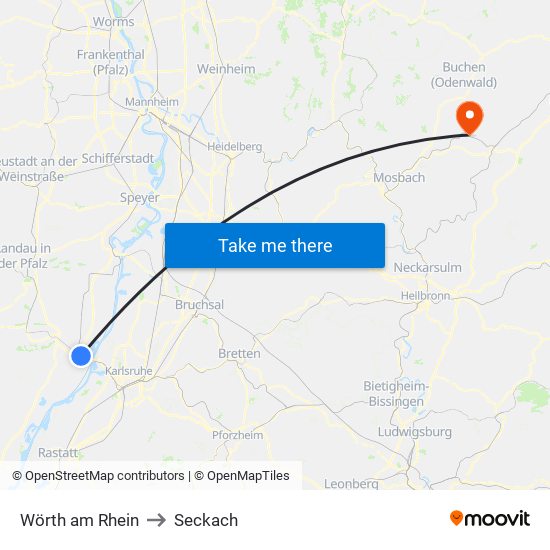 Wörth am Rhein to Seckach map