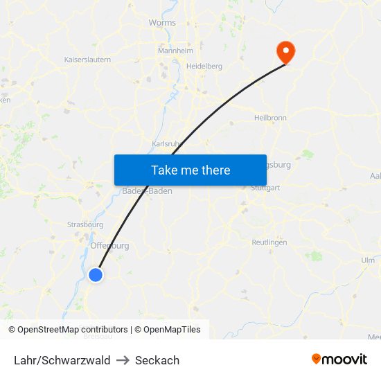 Lahr/Schwarzwald to Seckach map