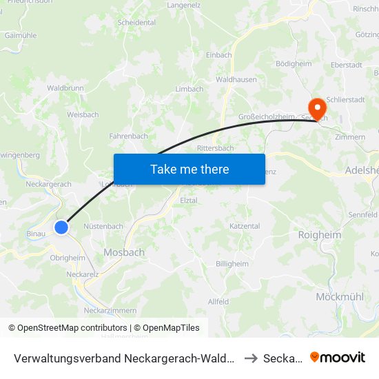 Verwaltungsverband Neckargerach-Waldbrunn to Seckach map