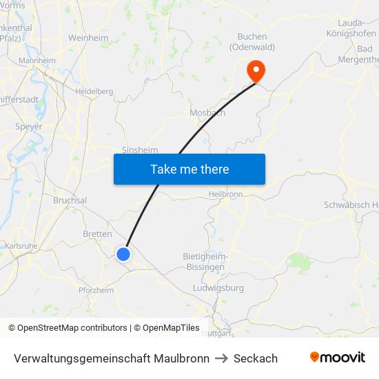 Verwaltungsgemeinschaft Maulbronn to Seckach map