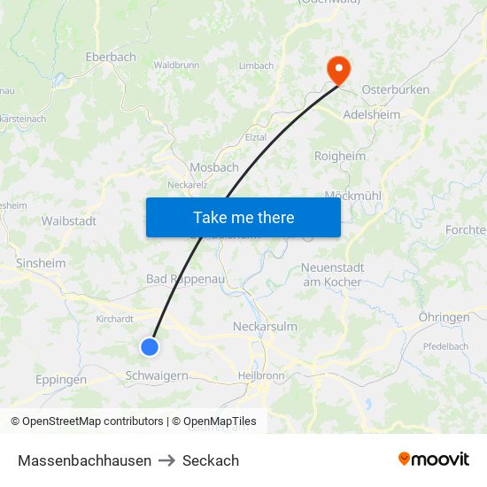 Massenbachhausen to Seckach map