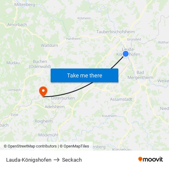 Lauda-Königshofen to Seckach map