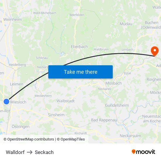 Walldorf to Seckach map