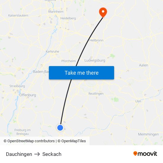 Dauchingen to Seckach map