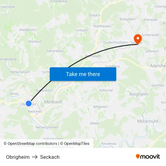 Obrigheim to Seckach map