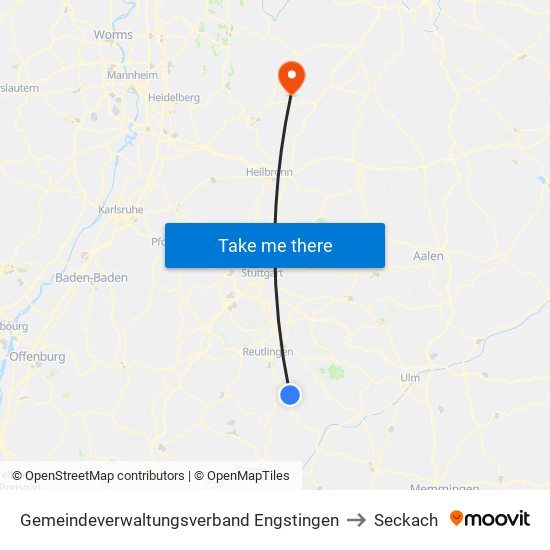 Gemeindeverwaltungsverband Engstingen to Seckach map