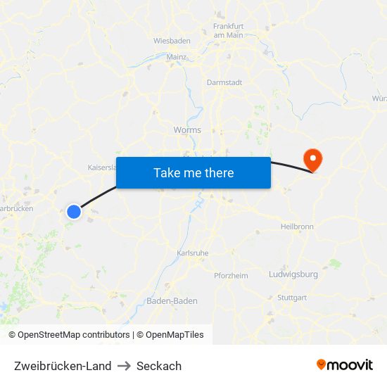 Zweibrücken-Land to Seckach map