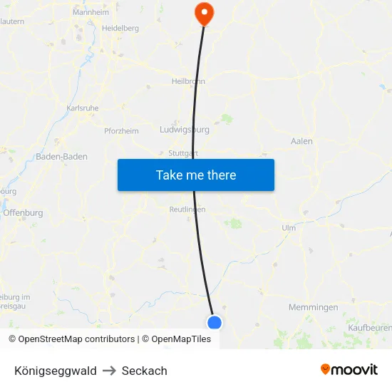 Königseggwald to Seckach map