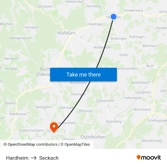 Hardheim to Seckach map