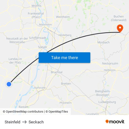 Steinfeld to Seckach map
