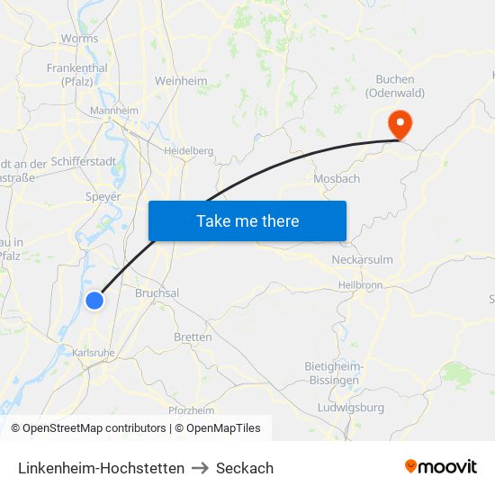 Linkenheim-Hochstetten to Seckach map