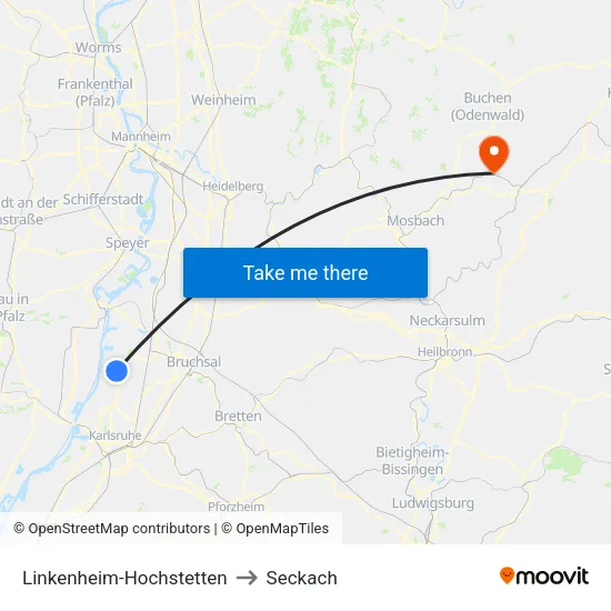 Linkenheim-Hochstetten to Seckach map