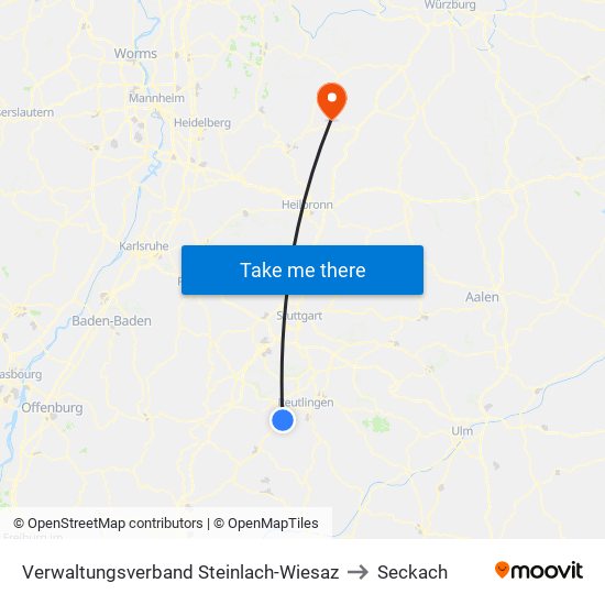 Verwaltungsverband Steinlach-Wiesaz to Seckach map
