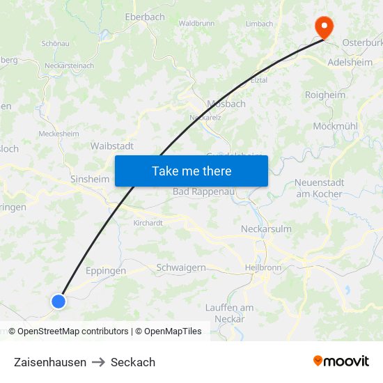 Zaisenhausen to Seckach map