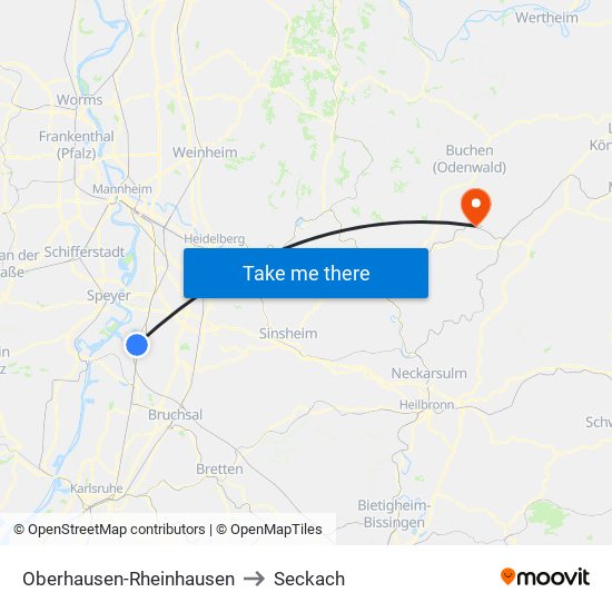 Oberhausen-Rheinhausen to Seckach map