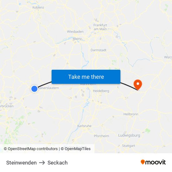 Steinwenden to Seckach map