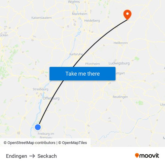 Endingen to Seckach map