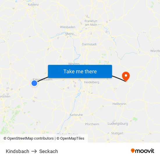 Kindsbach to Seckach map