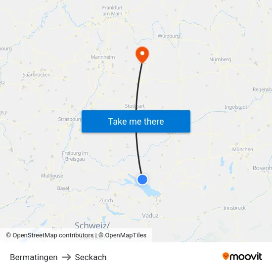 Bermatingen to Seckach map