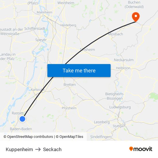 Kuppenheim to Seckach map