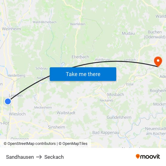 Sandhausen to Seckach map