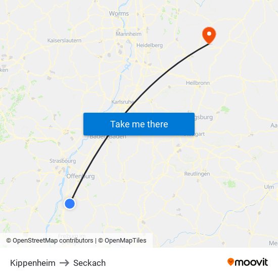 Kippenheim to Seckach map